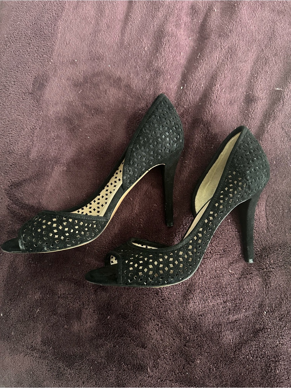 Nine West Black Laser-Cut Peep-Toe Pumps